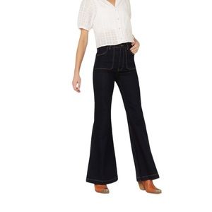 ROLLA’S EASTCOAST HIGH RISE FLARE ORGANIC COTTON JEANS IN LUX BLUE